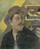 Reprodukcja Self-portrait with a hat, Gauguin Paul - Wzór graficzny. Mężczyzna w kapeluszu, z wyraźnym zarysem twarzy i tłem