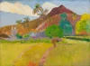 Reprodukcja Tahitian Landscape, Gauguin Paul - Wzór graficzny. Obraz przedstawia krajobraz z górami, palmami i ścieżką