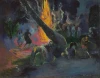 Reprodukcja The Fire Dance, Gauguin Paul - Wzór graficzny. Obraz przedstawia postacie tańczące wokół ognia w ciemnym