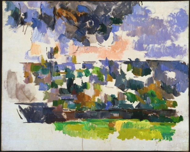 Reprodukcja obrazu Paula Cézanne’a pod tytułem The Garden at Les Lauves przedstawiająca abstrakcyjny pejzaż ogrodu