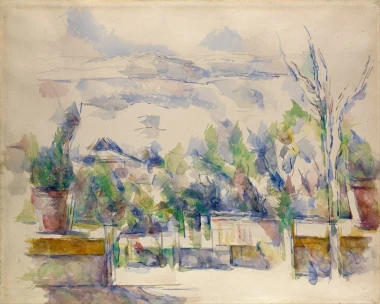 Reprodukcja The Terrace at the Garden at Les Lauves, Paul Cezanne - Wzór graficzny. Obraz przedstawia roślinność w donicach