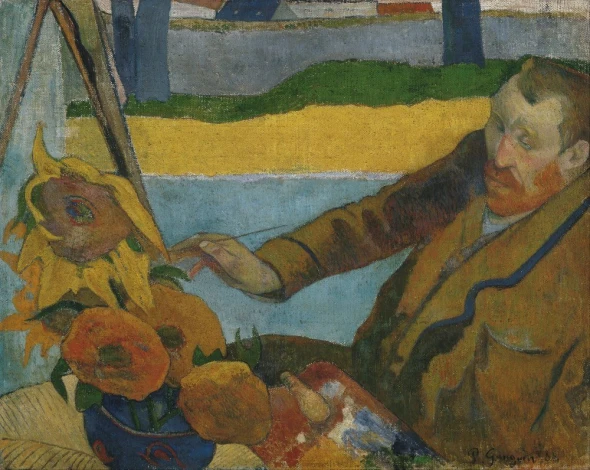 Reprodukcja Vincent van Gogh painting sunflowers, Gauguin Paul - Wzór graficzny. Mężczyzna malujący słoneczniki w wazonie