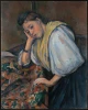 Reprodukcja Young Italian Woman at a Table, Paul Cezanne - Aranżacja w pokoju. Ściany w ciepłych odcieniach, meble w stylu