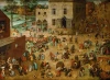 Reprodukcja Children’s Games, Pieter Bruegel - Wzór graficzny. Scena przedstawia dzieci bawiące się w różne gry w wiejskim