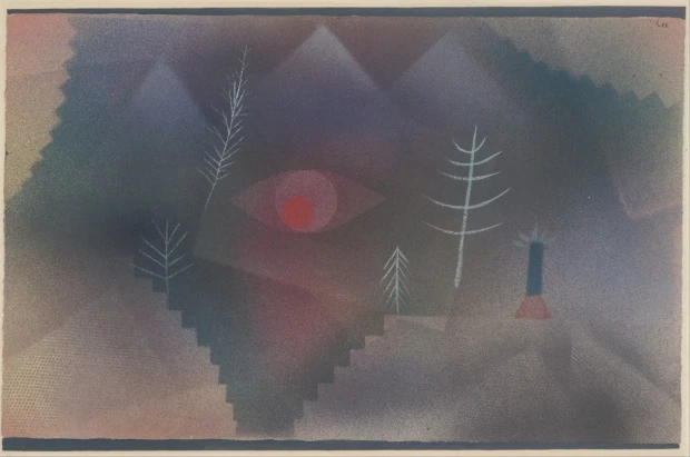 Reprodukcja obrazu Glance of a Landscape Paula Klee przedstawiająca abstrakcyjny pejzaż z motywem oka i drzew