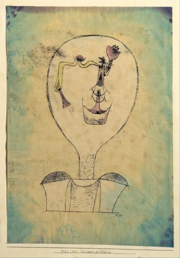 Reprodukcja obrazu Paula Klee pod tytułem The Beginnings of a Smile przedstawiająca abstrakcyjną postać