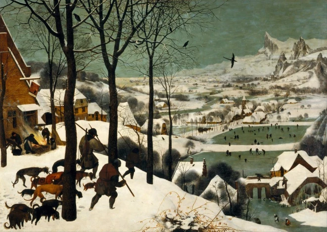 Reprodukcja The Hunters in the Snow - winter, Pieter Bruegel - Aranżacja w salonie. Ściany w jasnych odcieniach, drewniane