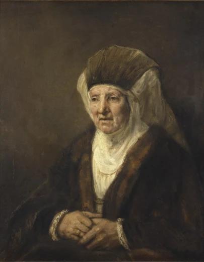 Reprodukcja obrazu Portrait of an Old Woman Rembrandta przedstawiająca portret starszej kobiety w ciemnym stroju