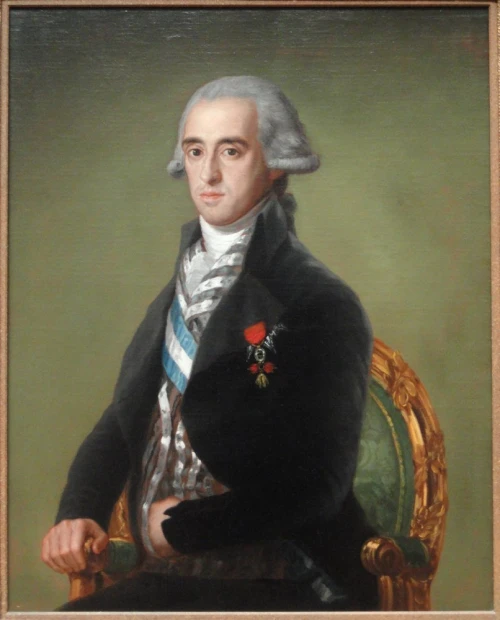 Reprodukcja Portret Jose Maria Alvarez de Toledo, Francisco Goya - Wzór graficzny. Mężczyzna w ciemnym ubraniu siedzi
