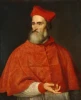 Reprodukcja Portret Pietro Bembo Cardinal, Tycjan - Wzór graficzny. Mężczyzna w czerwonym płaszczu z białą koszulą, z siwą