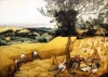 Reprodukcja The Harvesters, Pieter Bruegel - Wzór graficzny. Scena przedstawia ludzi zbierających zboże w złotych polach