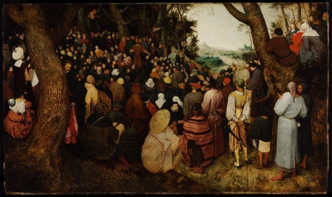 Reprodukcja The Sermon of Saint John the Baptist, Pieter Bruegel - Wzór graficzny. Tłum ludzi w różnorodnych strojach
