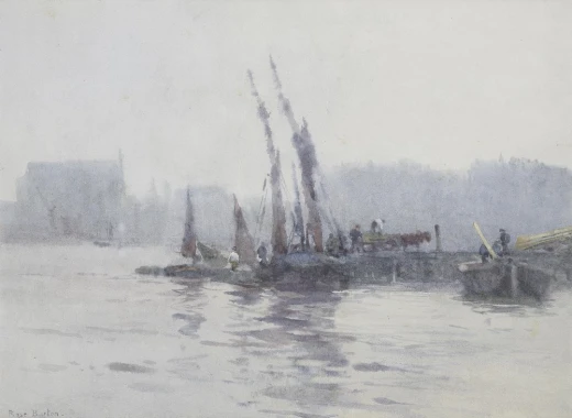 Reprodukcja obrazu Rose Maynard Barton Boats in a harbour przedstawiająca łodzie w zamglonym porcie