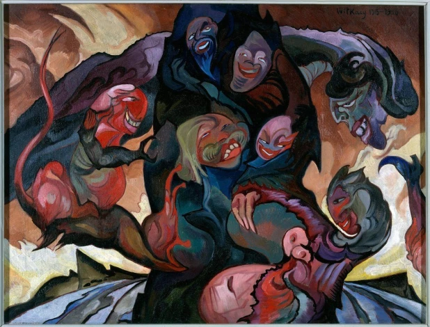 Reprodukcja Kompozycja fantastyczna, Wizja z maskami, Stanisław Ignacy Witkiewicz, Witkacy - Wzór graficzny. Obraz