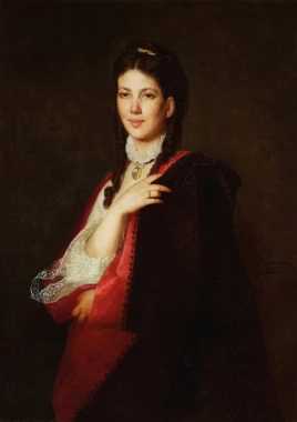 Reprodukcja Portret Leonii Blühdorn, pasierbicy artysty, Henryk Rodakowski - Wzór graficzny. Postać kobiety w eleganckim