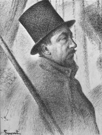 Reprodukcja Portrait of Paul Signac, Georges Seurat - Wzór graficzny. Obraz przedstawia profil mężczyzny w cylindrze