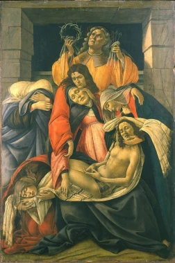 Reprodukcja The Lamentation over the Dead Christ, Sandro Botticelli - Wzór graficzny. Postacie w smutku wokół ciała