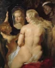 Reprodukcja Venus at a Mirror, Peter Paul Rubens - Wzór graficzny. Obraz przedstawia nagą kobietę z długimi włosami, aniołka