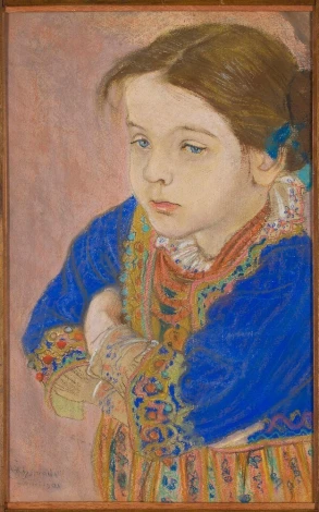 Reprodukcja Dziewczynka w ludowym stroju, Stanisław Wyspiański - Wzór graficzny. Postać dziewczynki w ludowym stroju