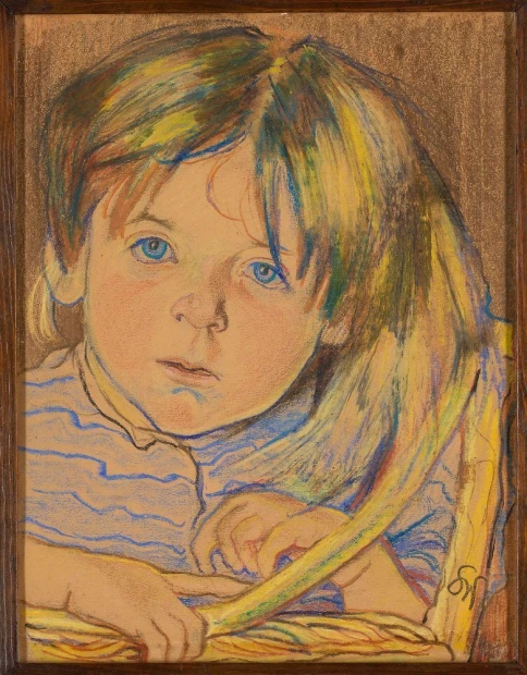Reprodukcja Portret Dziecka, Stanisław Wyspiański - Wzór graficzny. Postać dziecka z niebieskimi oczami i długimi włosami