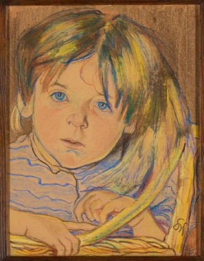 Reprodukcja Portret Dziecka, Stanisław Wyspiański - Wzór graficzny. Postać dziecka z niebieskimi oczami i długimi włosami