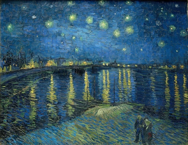 Reprodukcja Starry night over the Rhone, Vincent van Gogh - Wzór graficzny. Obraz przedstawia nocne niebo z gwiazdami