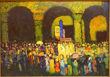 Reprodukcja The Ludwigskirche in Munich, Wassily Kandinsky - Wzór graficzny. Obraz przedstawia tłum ludzi w intensywnych