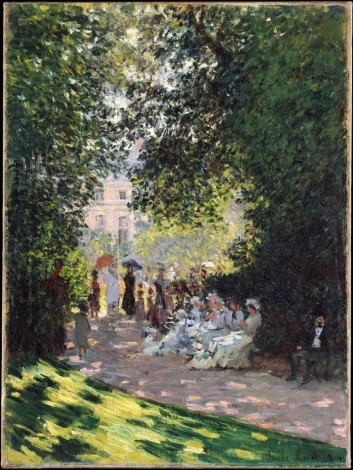 Reprodukcja The Parc Monceau, Claude Monet - Wzór graficzny. Obraz przedstawia park z drzewami, ścieżkami i ludźmi