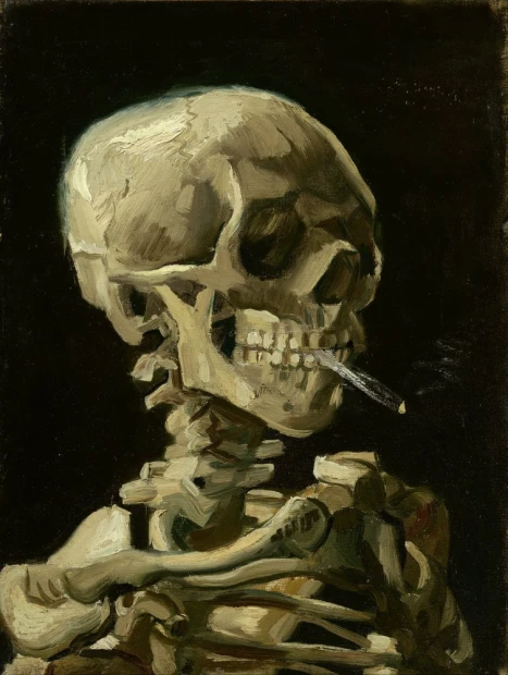 Reprodukcja Head of a skeleton with a burning cigarette, Vincent van Gogh - Wzór graficzny. Obraz przedstawia czaszkę