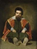 Reprodukcja Portrait of Sebastian de Morra, Diego Velazquez - Wzór graficzny. Postać mężczyzny w zielonym stroju
