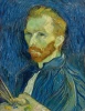 Reprodukcja Self-portrait 1889, Vincent van Gogh - Wzór graficzny. Mężczyzna z brodą i niebieską peleryną na tle