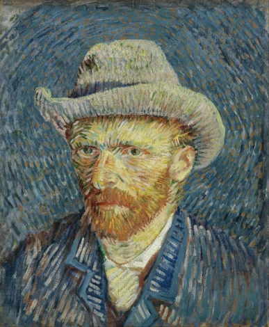 Reprodukcja Self-portrait with grey felt hat, Vincent van Gogh - Wzór graficzny. Mężczyzna w szarym kapeluszu z brodą