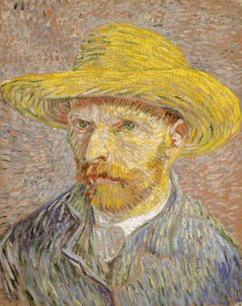 Reprodukcja Self-Portrait with Straw Hat, Vincent van Gogh - Wzór graficzny. Obraz przedstawia portret mężczyzny w słomkowym