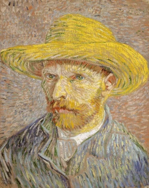 Reprodukcja Self-Portrait with Straw Hat, Vincent van Gogh - Wzór graficzny. Obraz przedstawia portret mężczyzny w słomkowym