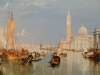 Reprodukcja Venice - The Dogana and San Giorgio Maggiore, William Turner - Wzór graficzny. Obraz przedstawia wodę, łodzie