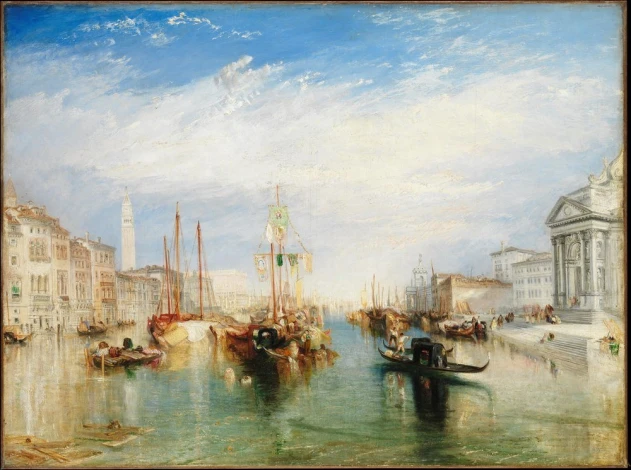Reprodukcja Venice, from the Porch of Madonna della Salute, William Turner - Wzór graficzny. Obraz przedstawia wodę, łodzie