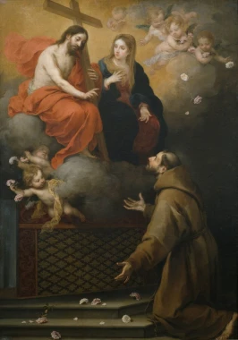 Reprodukcja Vision de San Francisco en la Porciuncula, Bartolome Esteban Murillo - Wzór graficzny. Postacie w chmurach