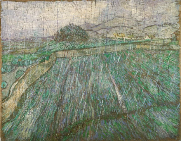 Reprodukcja Wheat Field in Rain, Vincent van Gogh - Wzór graficzny. Obraz przedstawia pole pszenicy w deszczu