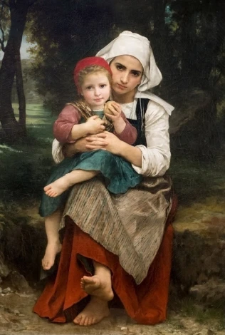 Reprodukcja Breton Brother and Sister, William-Adolphe Bouguereau - Wzór graficzny. Dwie postacie w strojach wiejskich