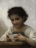Reprodukcja La soupe au lait, William-Adolphe Bouguereau - Wzór graficzny. Chłopiec trzyma misę, uśmiecha się, ma ciemne