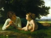 Reprodukcja Temptation, William-Adolphe Bouguereau - Aranżacja w salonie. Ściany w jasnych odcieniach, naturalne światło
