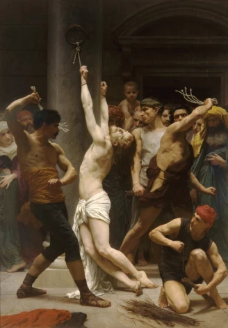Reprodukcja The Flagellation of Our Lord Jesus Christ, William-Adolphe Bouguereau - Wzór graficzny. Obraz przedstawia postać