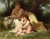 Reprodukcja Young Woman Contemplating Two Embracing Children, William-Adolphe Bouguereau - Wzór graficzny. Kobieta w jasnej