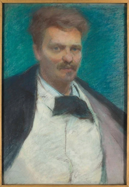 Reprodukcja Portret Augusta Strindberga, Władysław Ślewiński - Wzór graficzny. Mężczyzna z wąsami, w białej koszuli