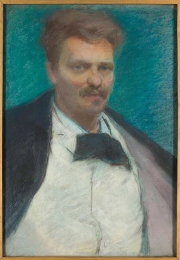 Reprodukcja Portret Augusta Strindberga, Władysław Ślewiński - Wzór graficzny. Mężczyzna z wąsami, w białej koszuli