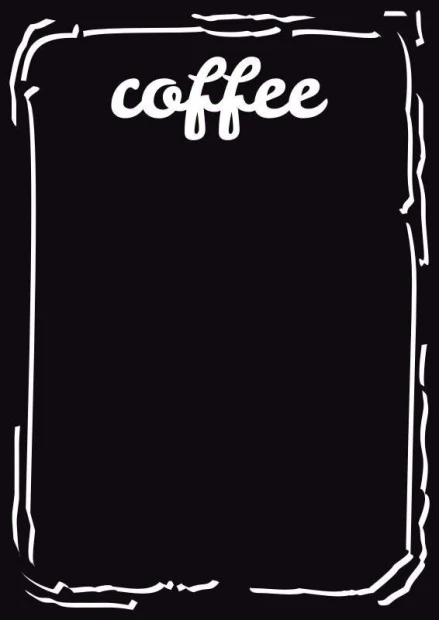 Tablica kredowa z nadrukiem coffee 010 - Wzór graficzny. Czarny prostokąt z białym napisem coffee na górze. Biała ramka