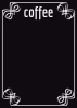 Tablica kredowa z nadrukiem coffee 018 - Wzór graficzny. Czarny prostokąt z białym napisem coffee i ozdobnymi motywami