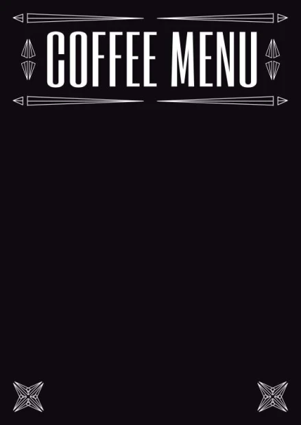 Tablica kredowa z nadrukiem coffee menu 006 - Wzór graficzny. Czarny prostokąt z białym napisem COFFEE MENU i geometrycznymi