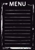 Tablica kredowa z nadrukiem menu 001 - Wzór graficzny. Czarny prostokąt z białymi liniami i napisem MENU na górze