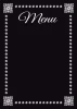 Tablica kredowa z nadrukiem menu 007 - Wzór graficzny. Czarny tle z białymi, ozdobnymi ramkami i napisem Menu na górze